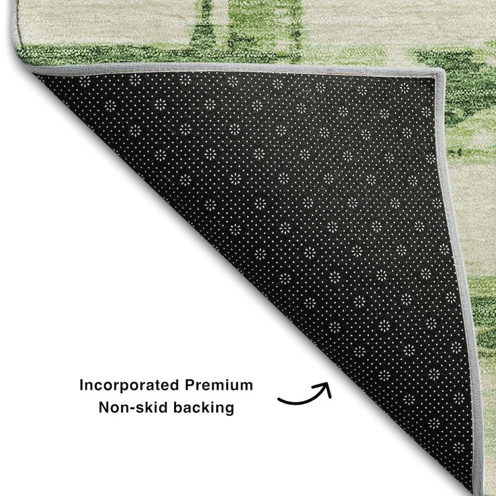 Premium Machine Washable Mayfield AMF745 Green 2'3" x 7'6" Runner Rug. Picture 2