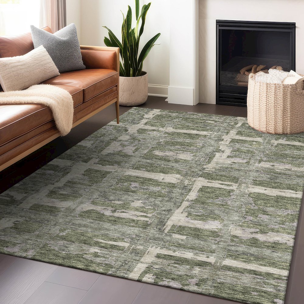 Premium Machine Washable Mayfield AMF745 Olive 3' x 5' Rug. Picture 6
