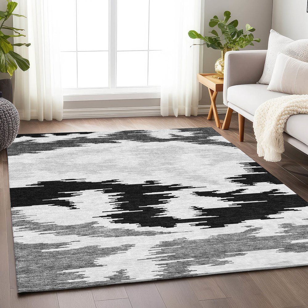 Premium Machine Washable Mayfield AMF746 Black 3' x 5' Rug. Picture 5