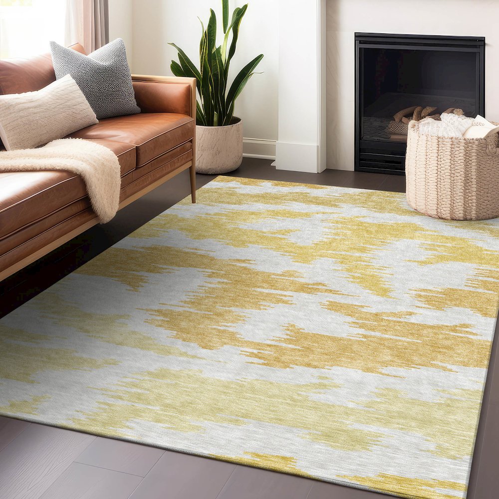 Premium Machine Washable Mayfield AMF746 Gold 3' x 5' Rug. Picture 6