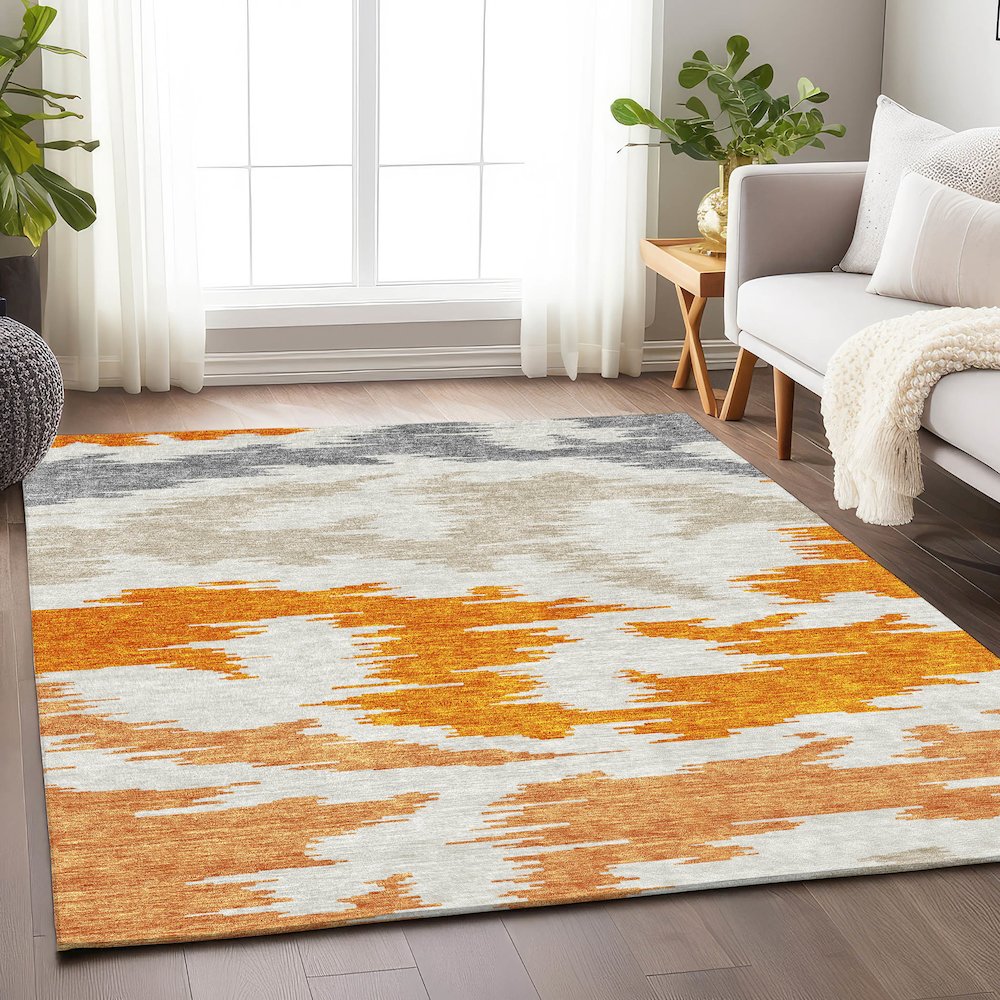 Premium Machine Washable Mayfield AMF746 Orange 3' x 5' Rug. Picture 5