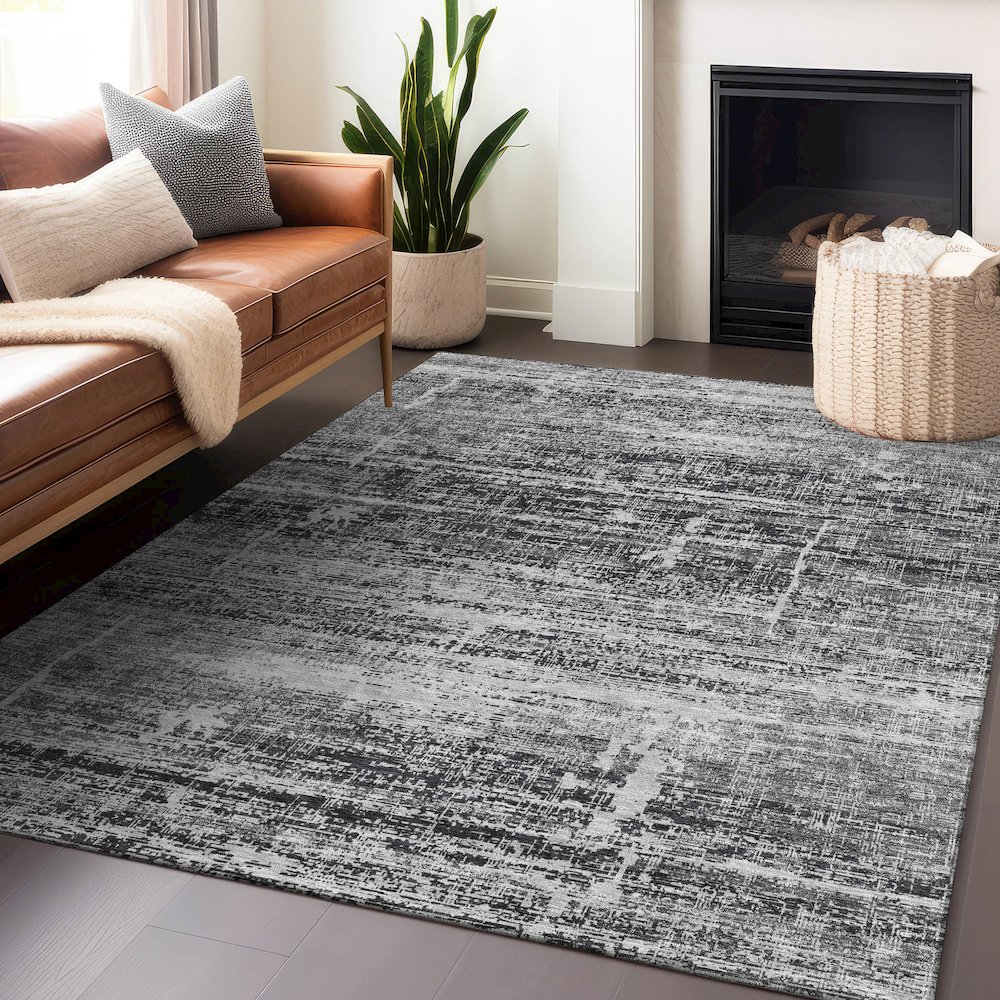 Premium Machine Washable Mayfield AMF747 Black 3' x 5' Rug. Picture 6