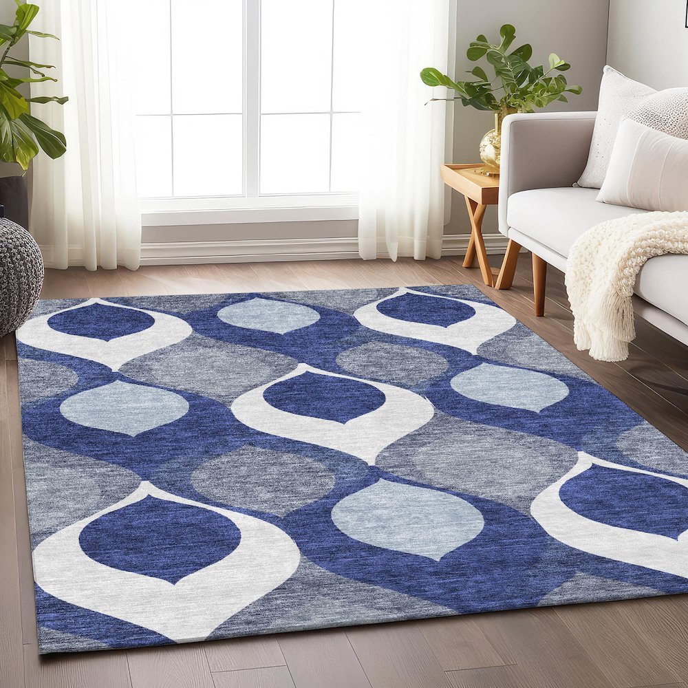 Premium Machine Washable Mayfield AMF749 Navy 3' x 5' Rug. Picture 5