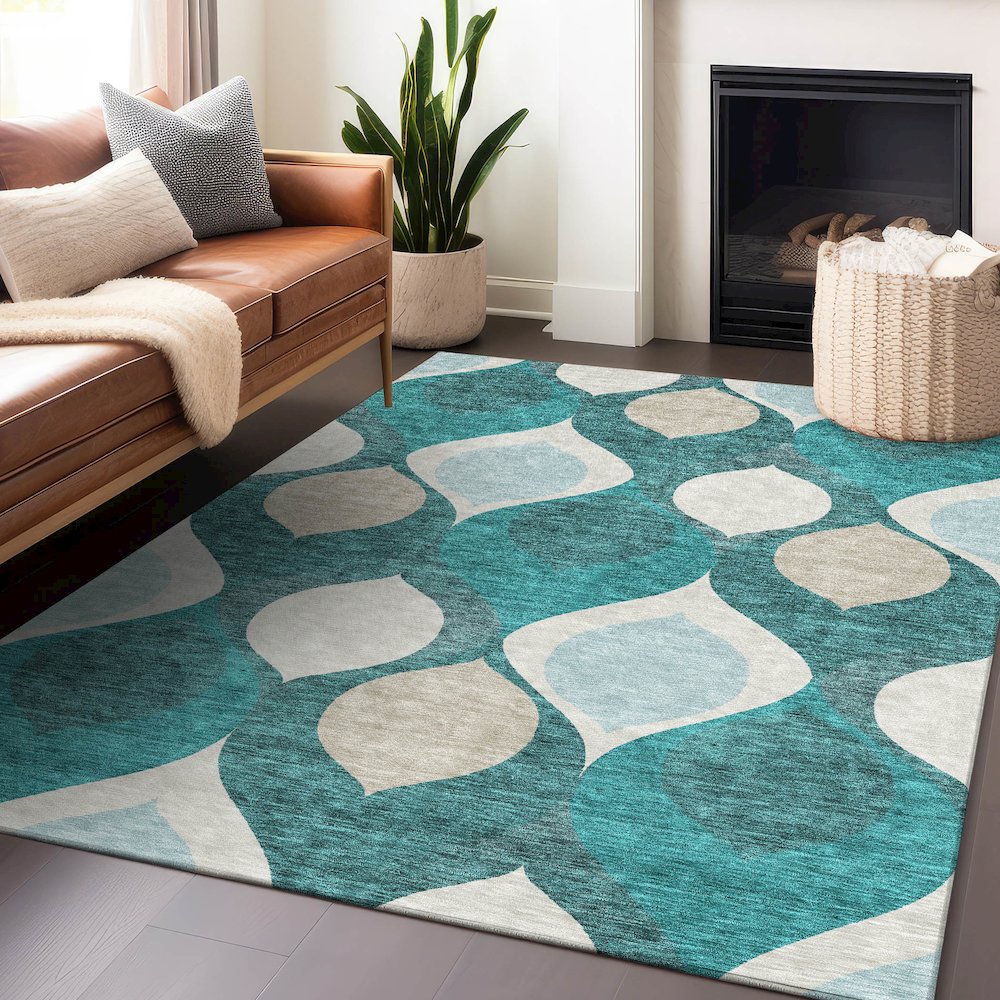 Premium Machine Washable Mayfield AMF749 Teal 3' x 5' Rug. Picture 6