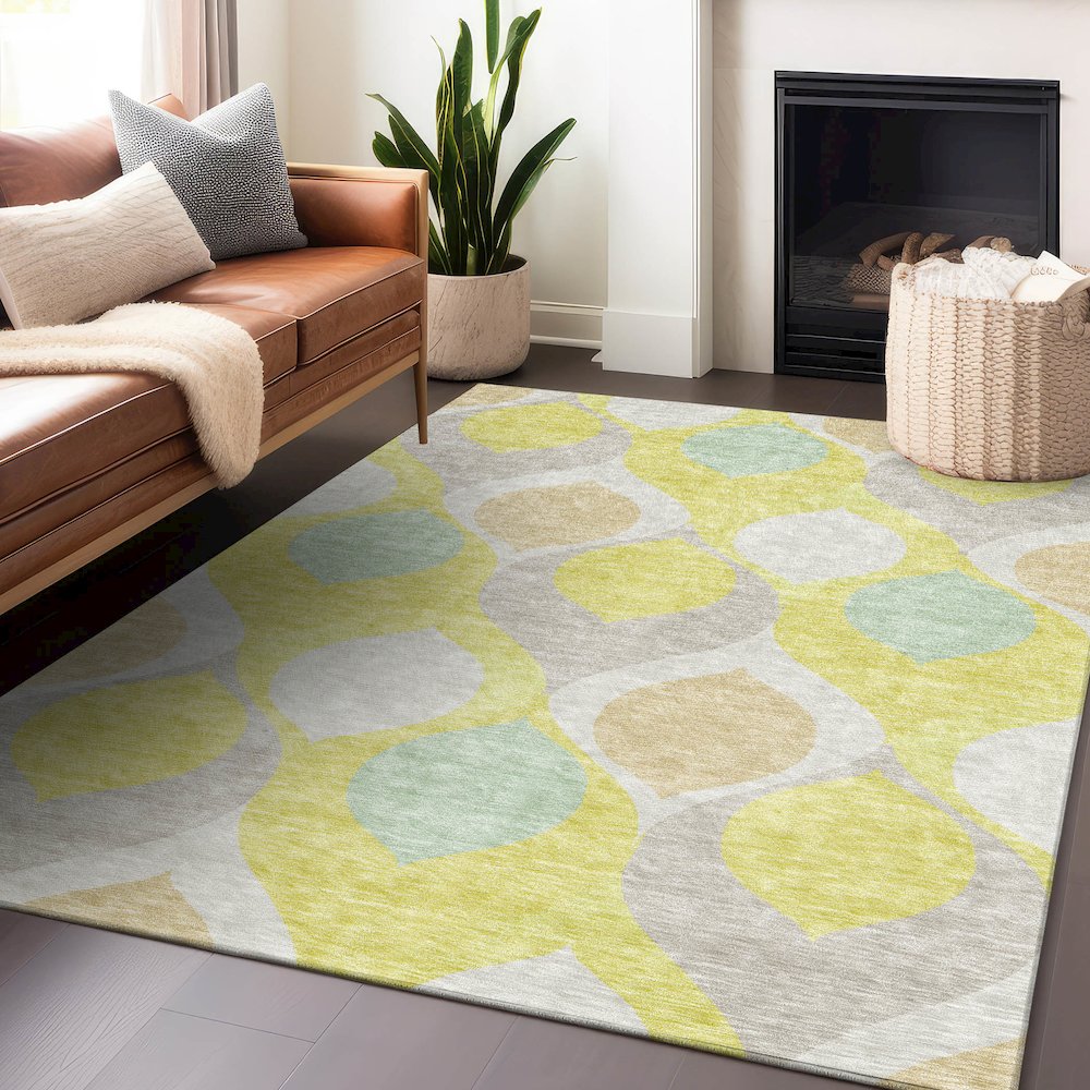Premium Machine Washable Mayfield AMF749 Yellow 3' x 5' Rug. Picture 6