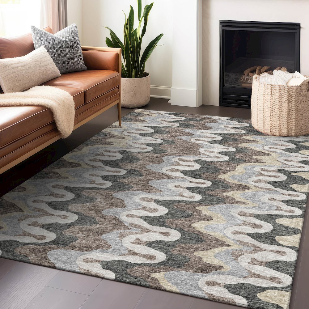 Premium Machine Washable Mayfield AMF750 Charcoal 3' x 5' Rug. Picture 6