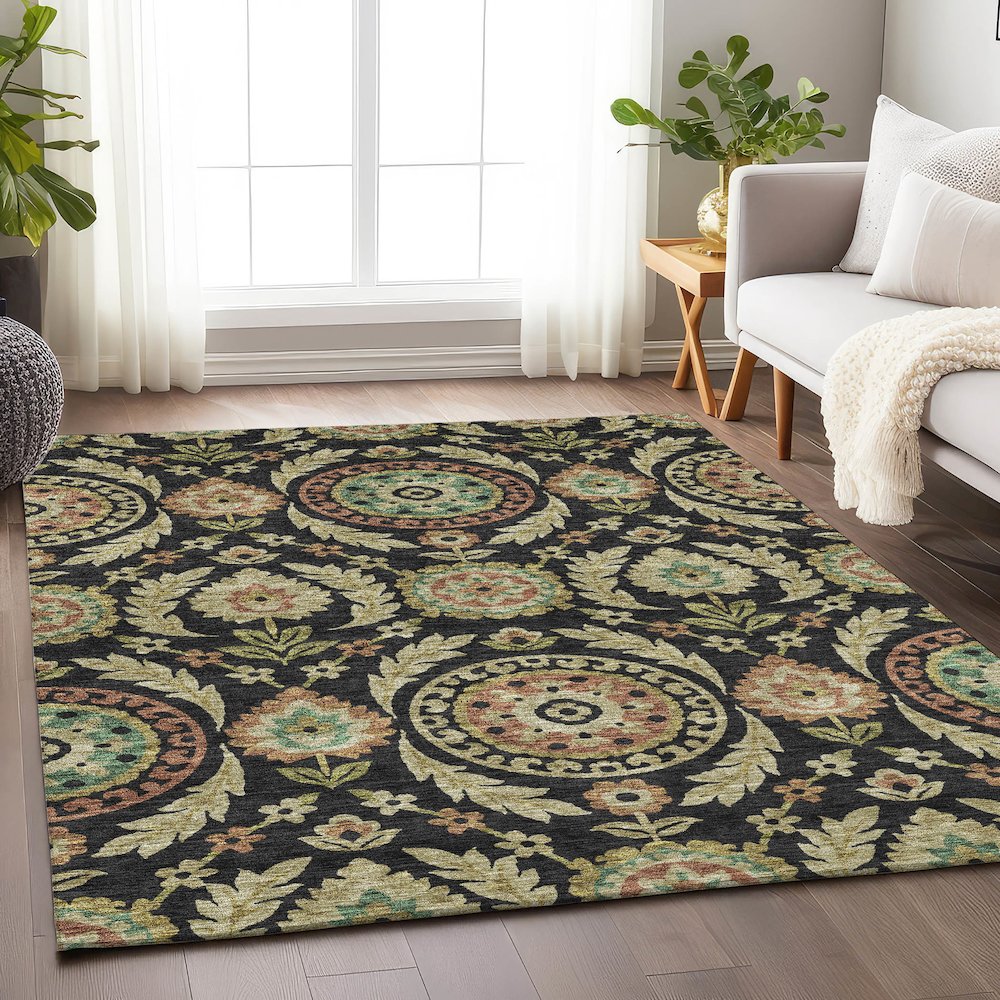 Premium Machine Washable Mayfield AMF751 Black 3' x 5' Rug. Picture 5
