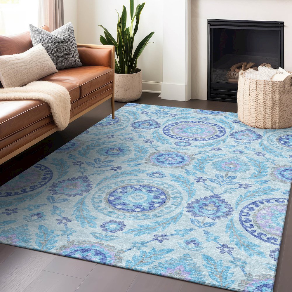 Premium Machine Washable Mayfield AMF751 Sky 3' x 5' Rug. Picture 6