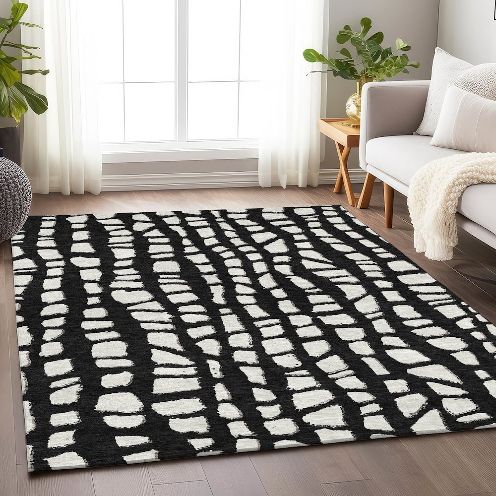 Premium Machine Washable Mayfield AMF754 Black 3' x 5' Rug. Picture 5