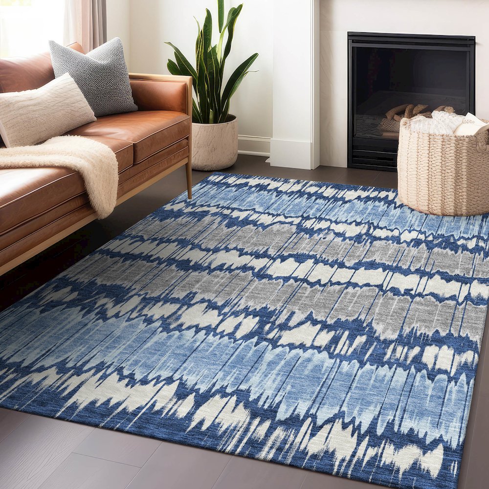 Premium Machine Washable Mayfield AMF755 Navy 3' x 5' Rug. Picture 6