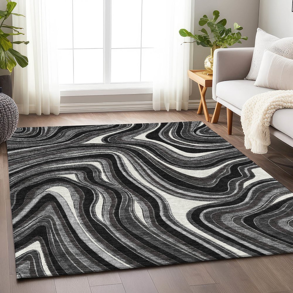 Premium Machine Washable Mayfield AMF756 Black 3' x 5' Rug. Picture 5