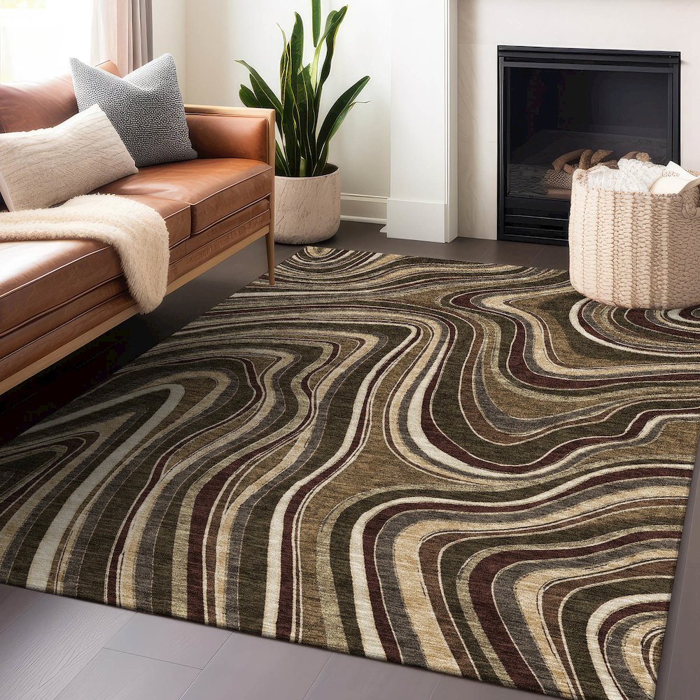 Premium Machine Washable Mayfield AMF756 Fudge 3' x 5' Rug. Picture 6