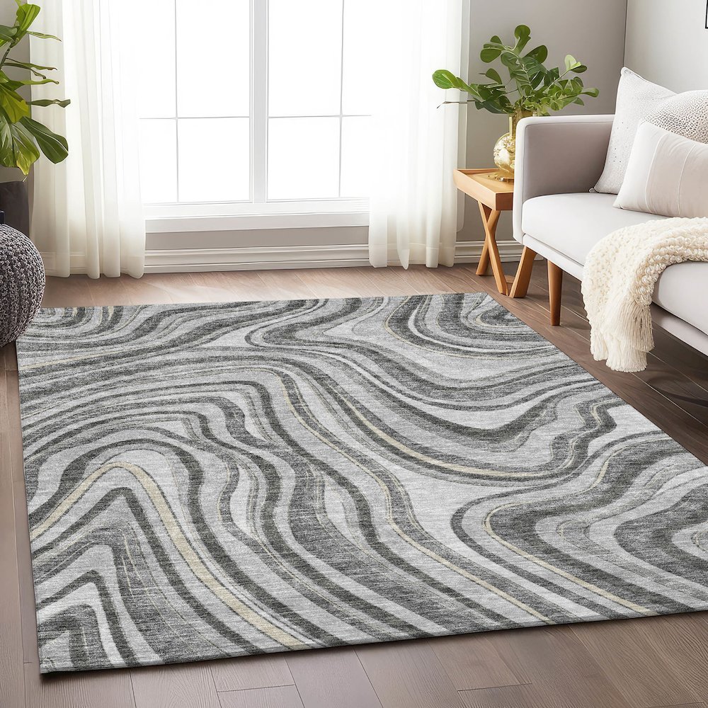 Premium Machine Washable Mayfield AMF756 Gray 3' x 5' Rug. Picture 5