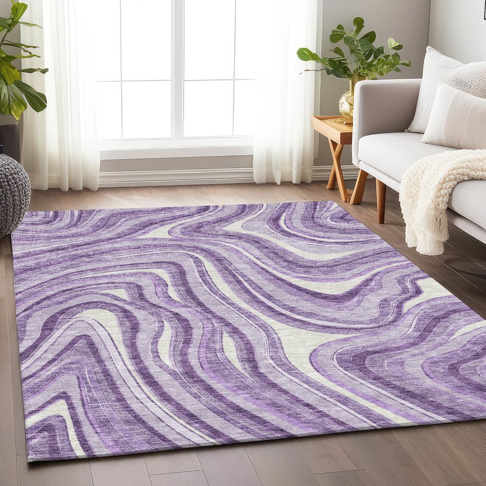 Premium Machine Washable Mayfield AMF756 Lavender 3' x 5' Rug. Picture 5