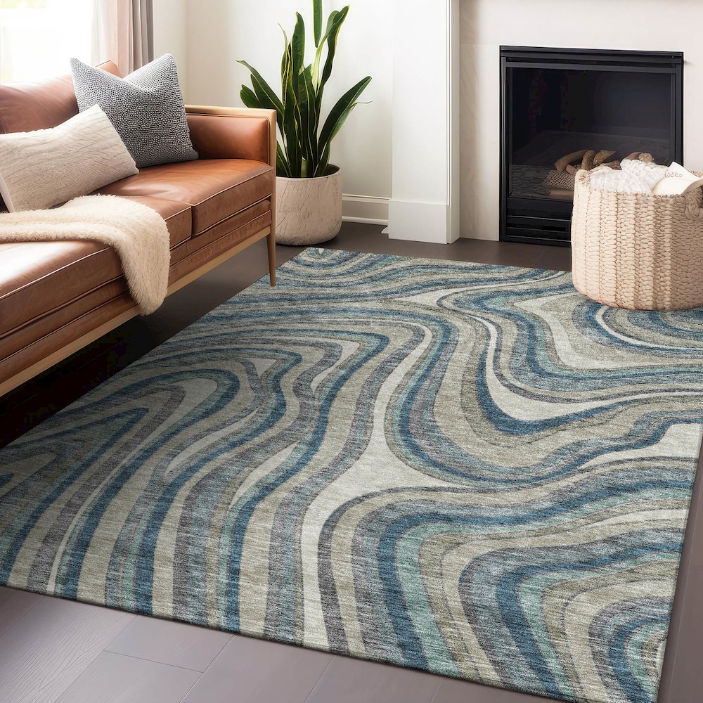 Premium Machine Washable Mayfield AMF756 Teal 3' x 5' Rug. Picture 6