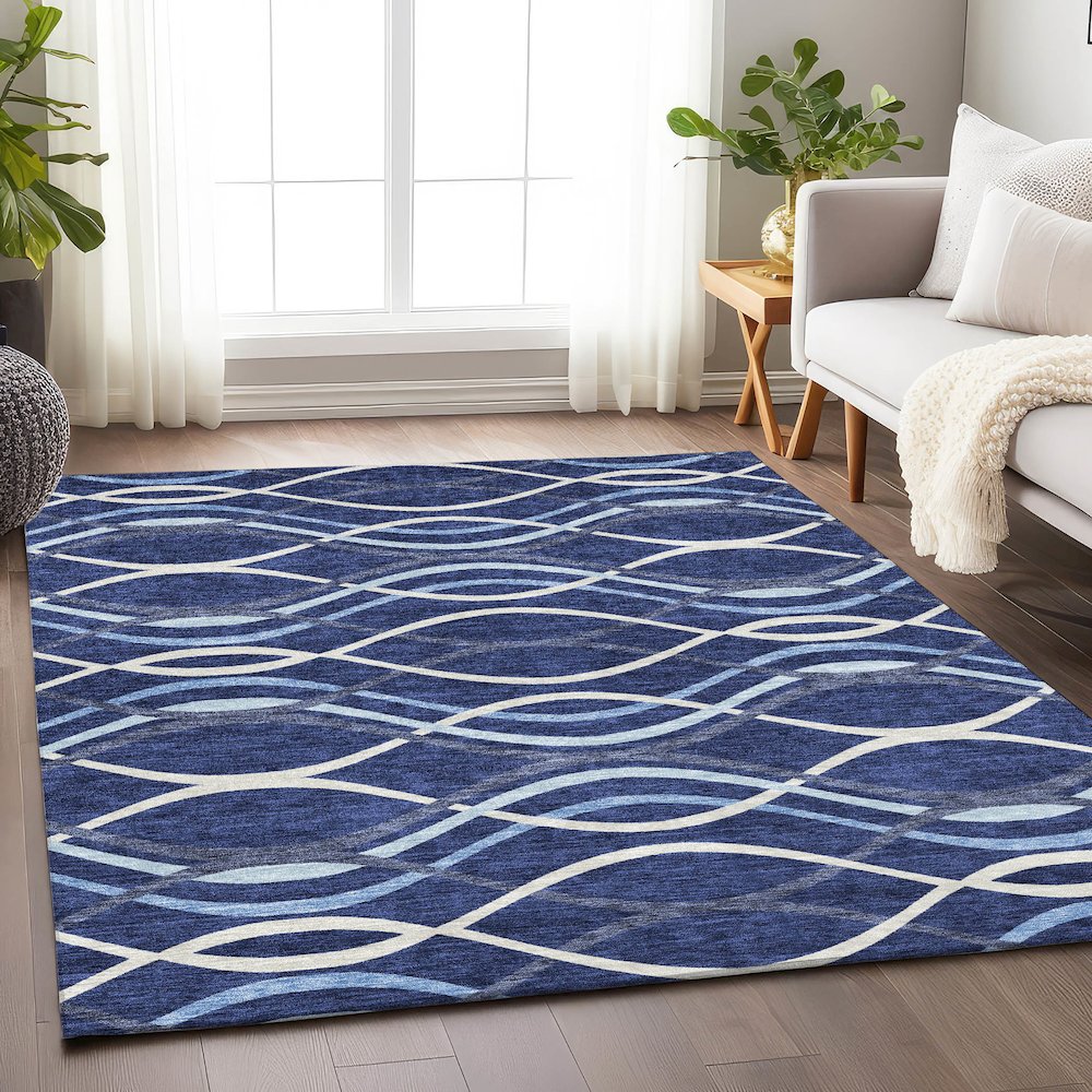 Premium Machine Washable Mayfield AMF757 Navy 3' x 5' Rug. Picture 5