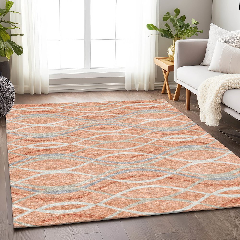 Premium Machine Washable Mayfield AMF757 Peach 3' x 5' Rug. Picture 5