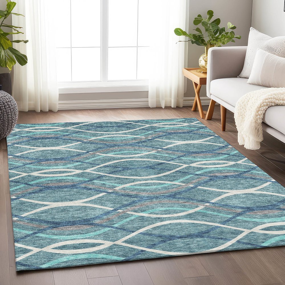 Premium Machine Washable Mayfield AMF757 Teal 3' x 5' Rug. Picture 5