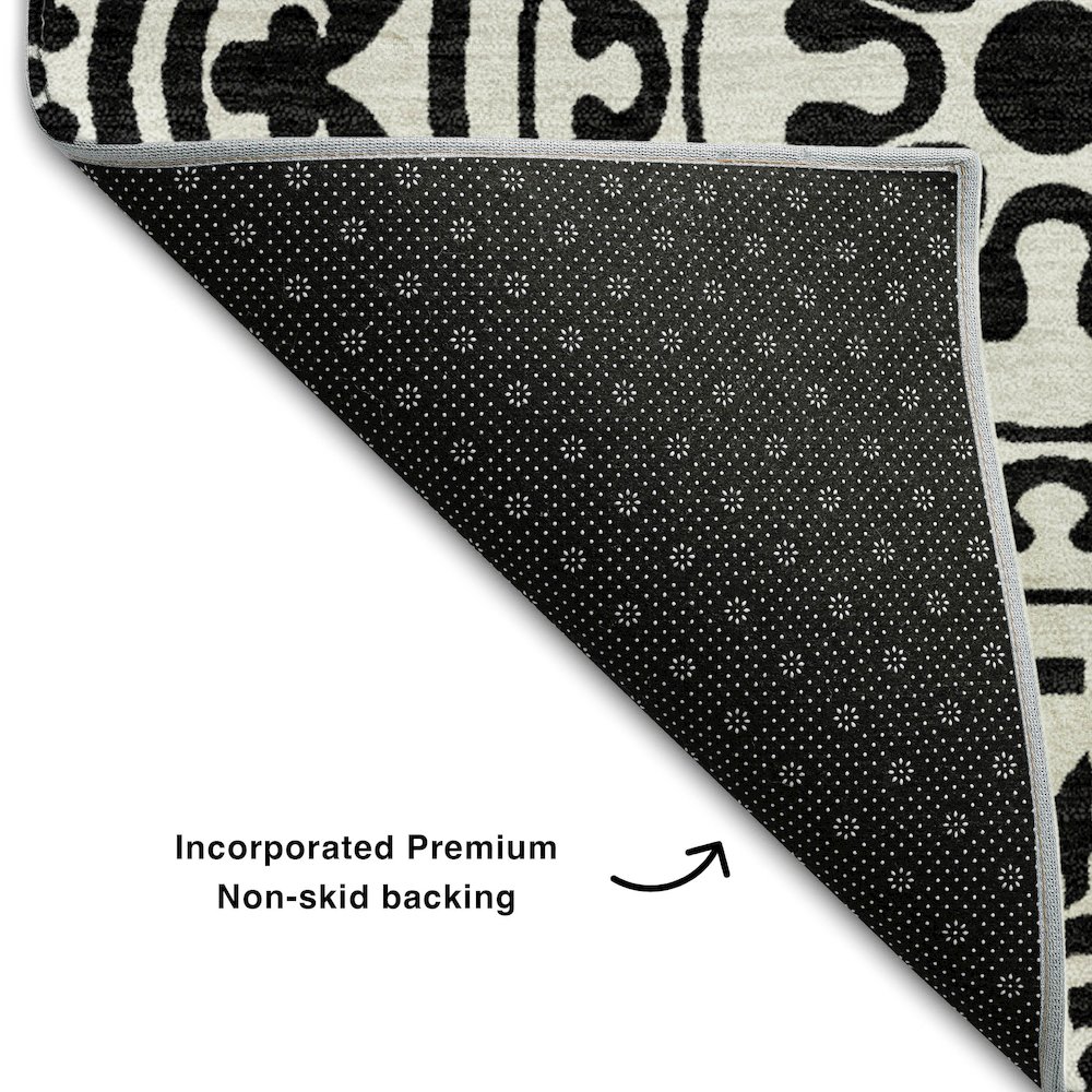 Premium Machine Washable Mayfield AMF758 Black 2'3" x 7'6" Runner Rug. Picture 2
