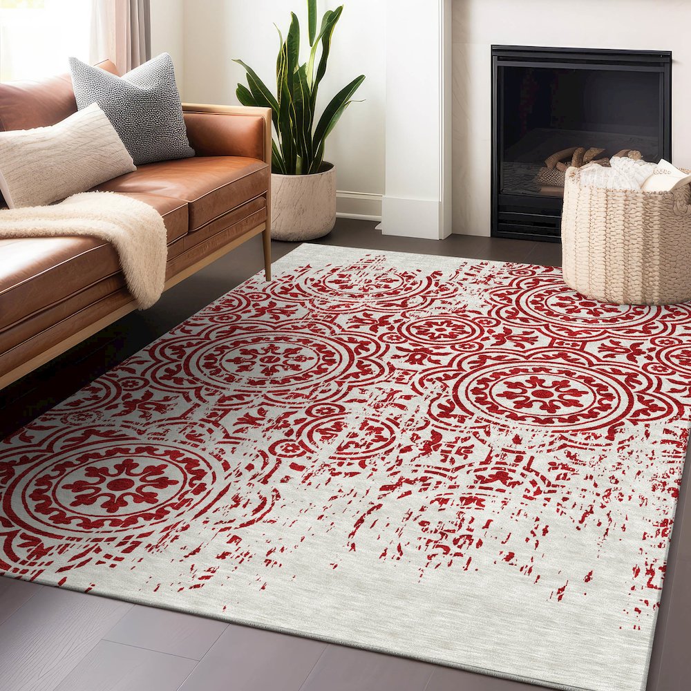 Premium Machine Washable Mayfield AMF758 Red 3' x 5' Rug. Picture 6