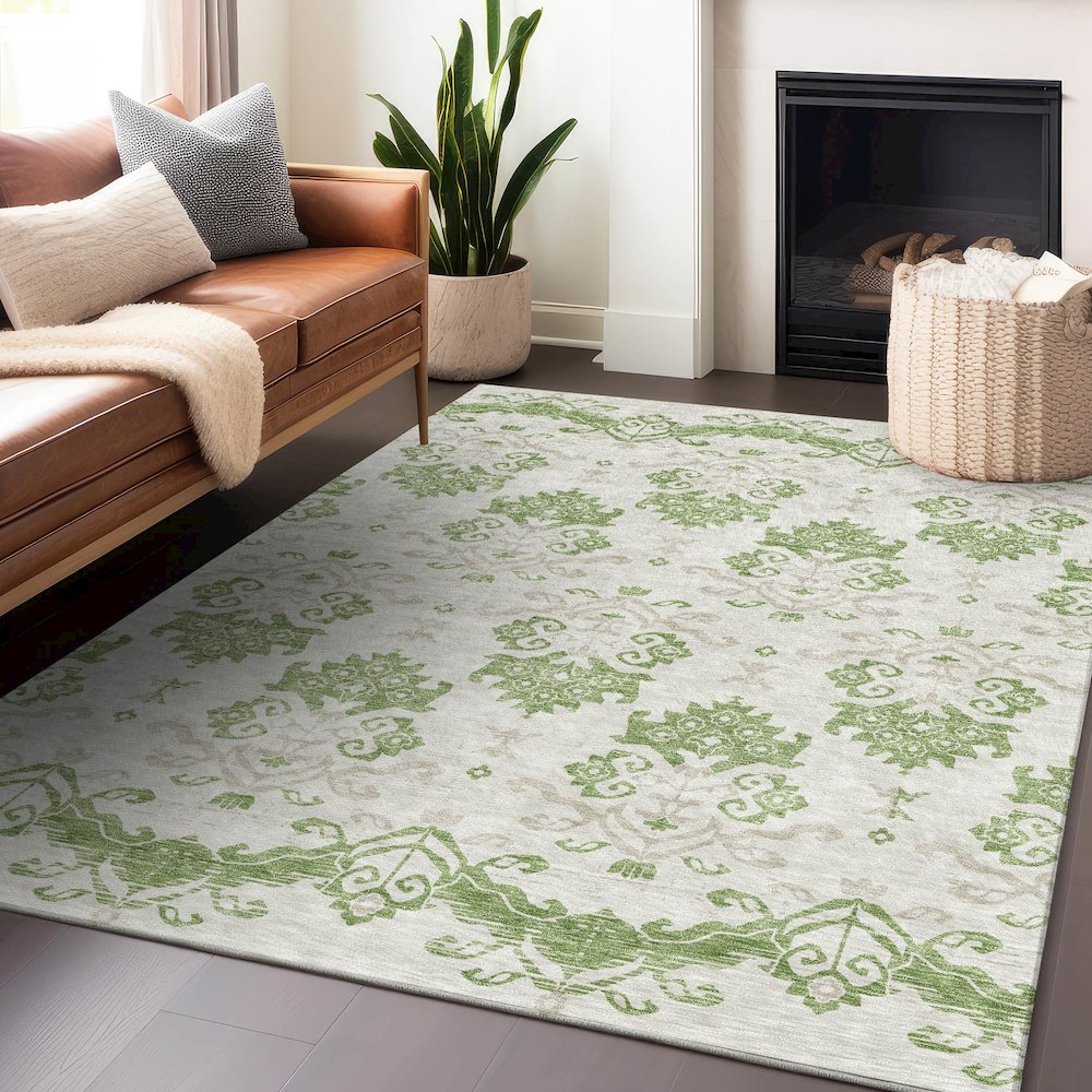 Premium Machine Washable Mayfield AMF759 Green 3' x 5' Rug. Picture 6
