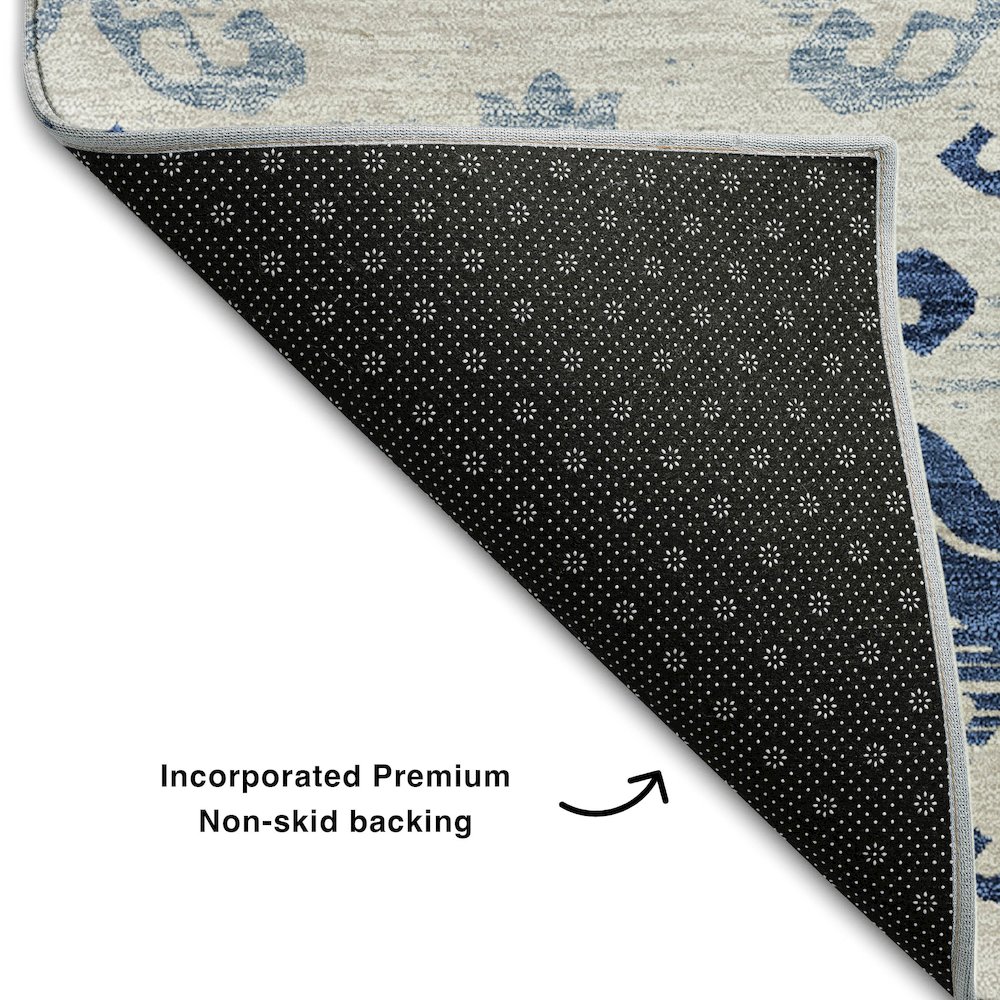Premium Machine Washable Mayfield AMF759 Navy 2'3" x 7'6" Runner Rug. Picture 2
