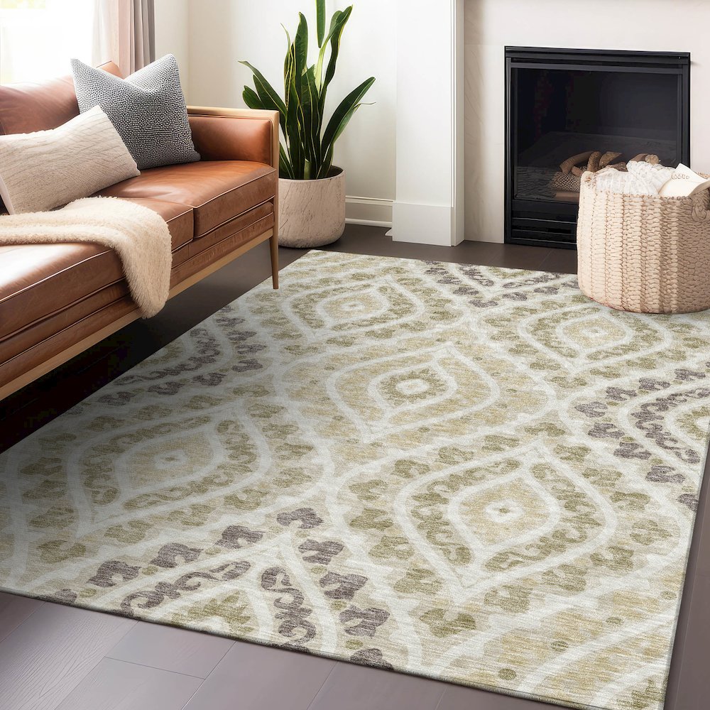 Premium Machine Washable Mayfield AMF761 Beige 3' x 5' Rug. Picture 6