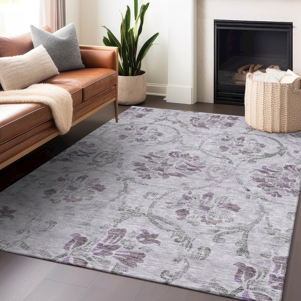 Premium Machine Washable Mayfield AMF762 Lavender 3' x 5' Rug. Picture 6