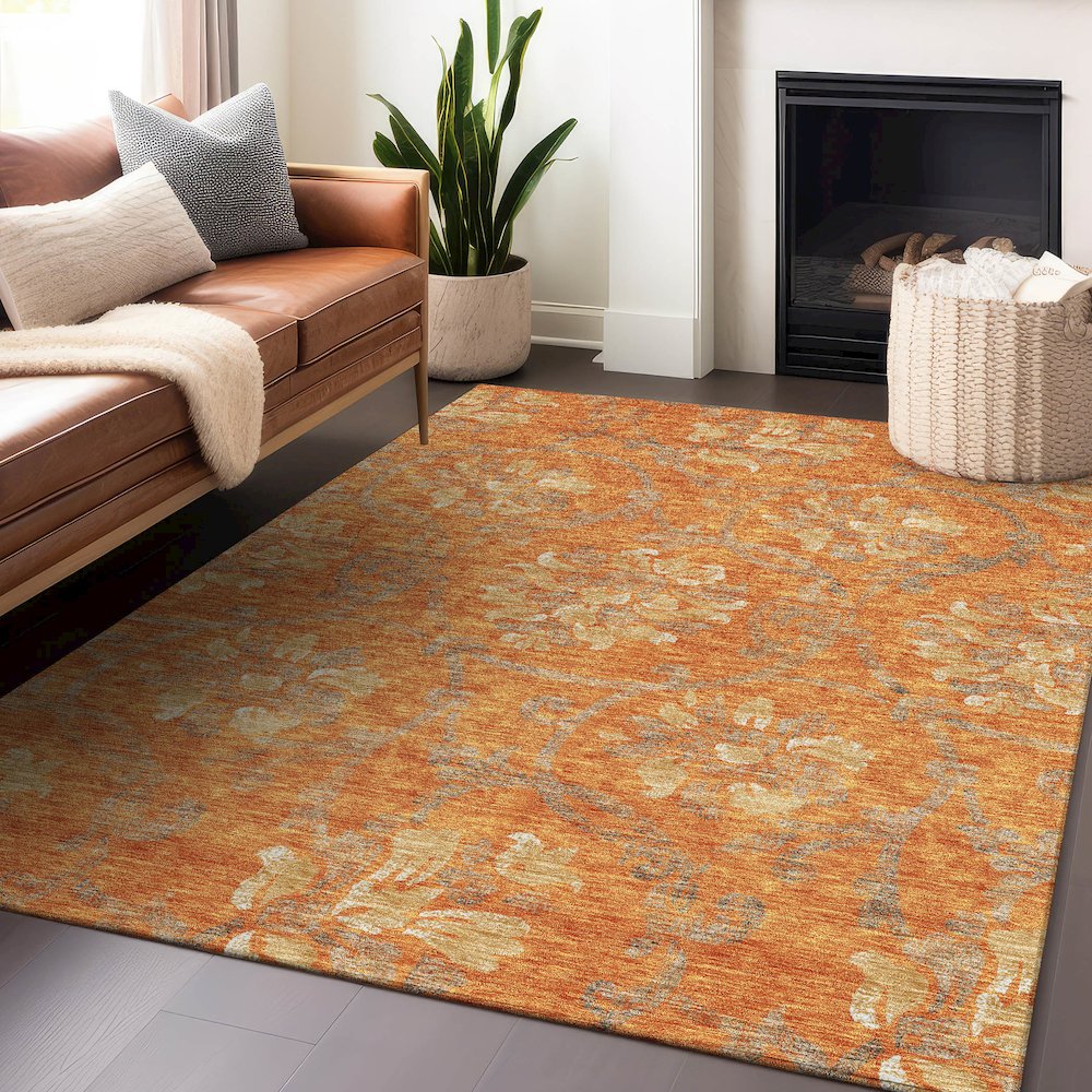 Premium Machine Washable Mayfield AMF762 Orange 3' x 5' Rug. Picture 6