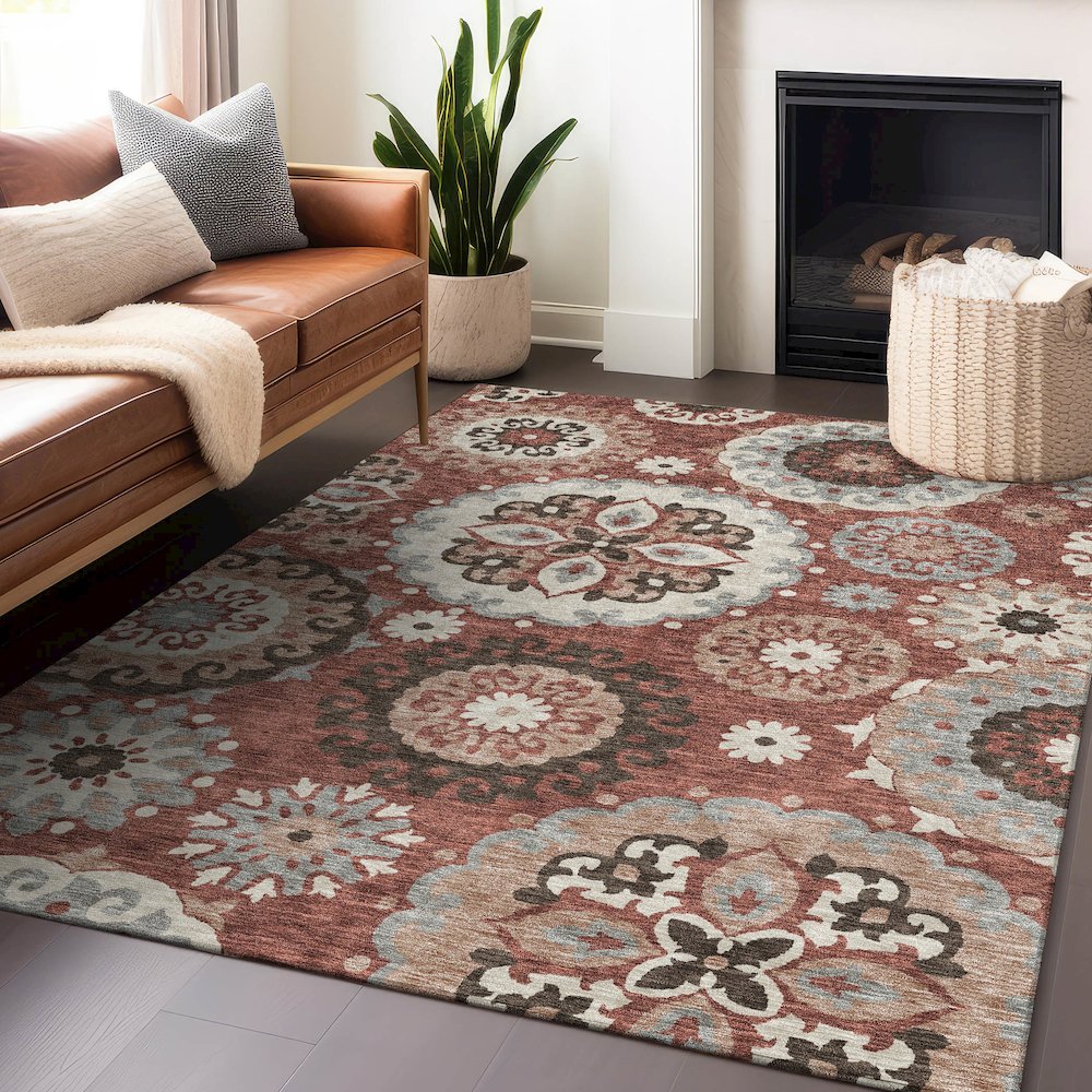 Premium Machine Washable Mayfield AMF763 Paprika 3' x 5' Rug. Picture 6
