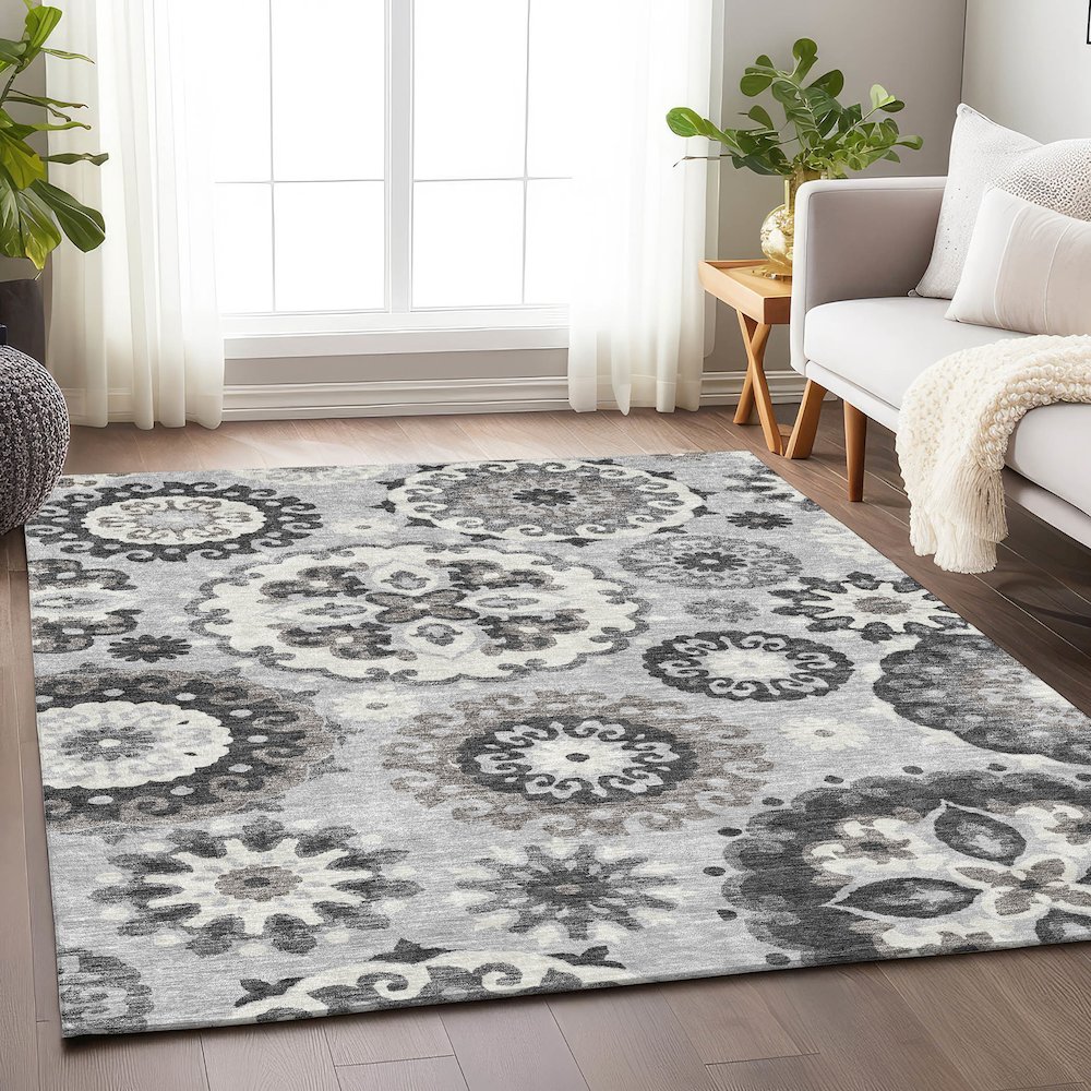 Premium Machine Washable Mayfield AMF763 Silver 3' x 5' Rug. Picture 5