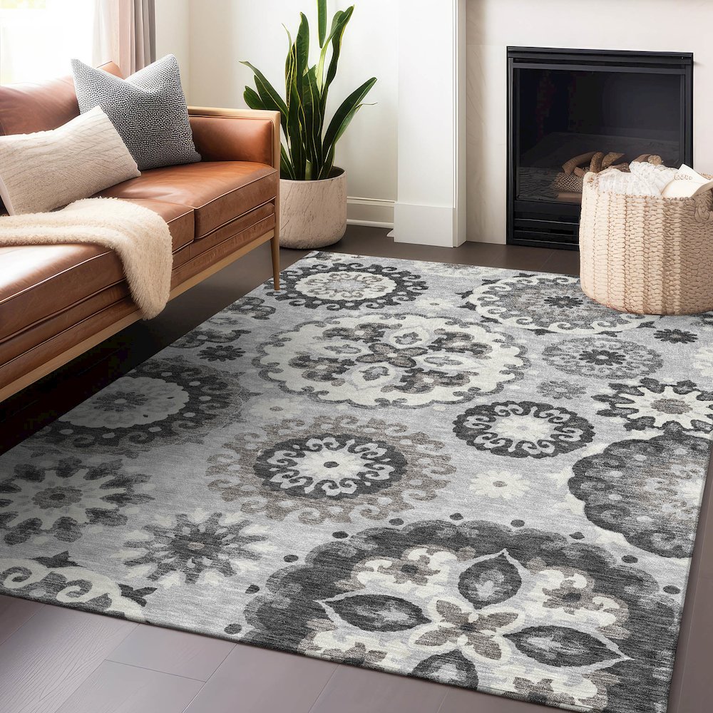 Premium Machine Washable Mayfield AMF763 Silver 3' x 5' Rug. Picture 6