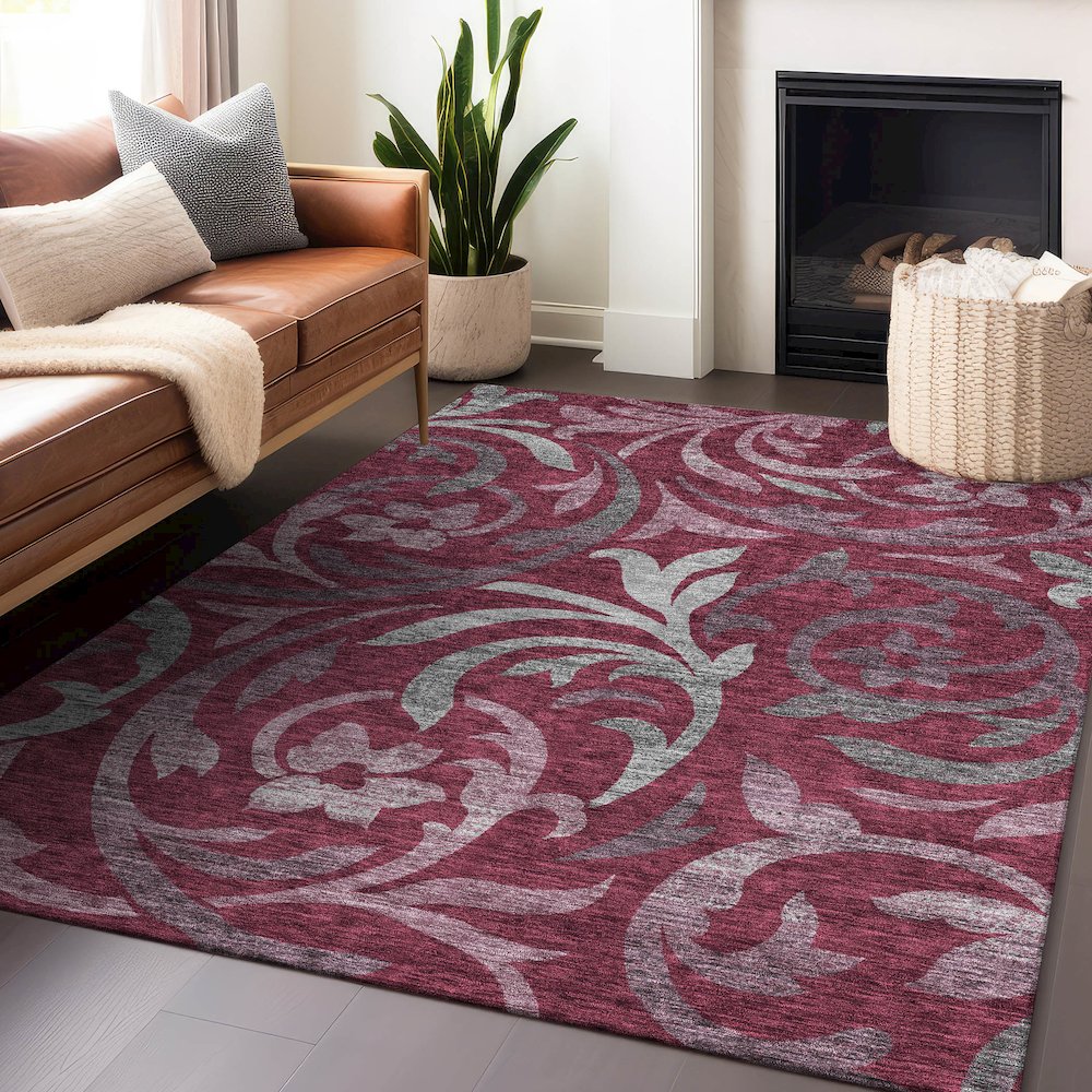Premium Machine Washable Mayfield AMF764 Garnet 3' x 5' Rug. Picture 6