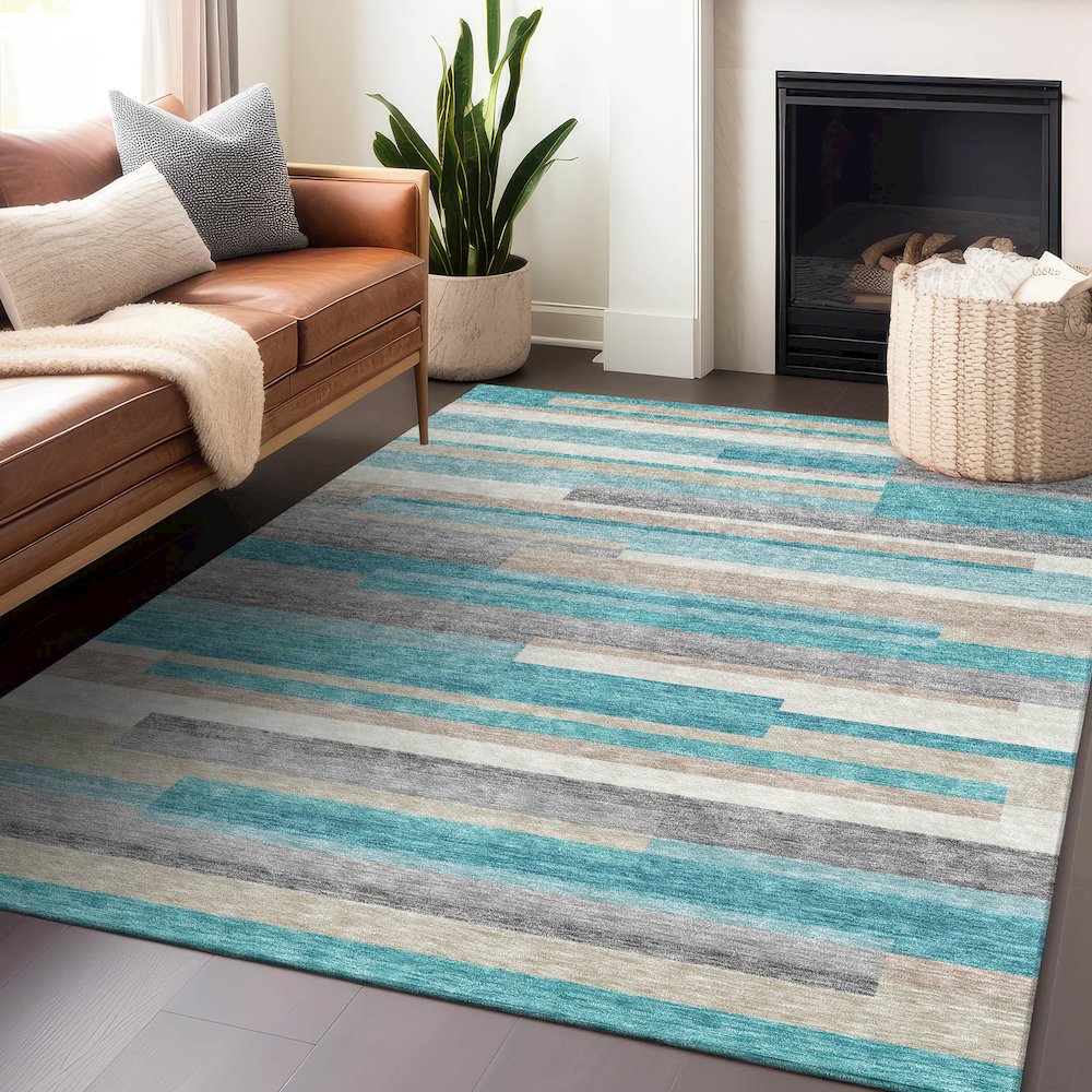 Premium Machine Washable Mayfield AMF766 Teal 3' x 5' Rug. Picture 6