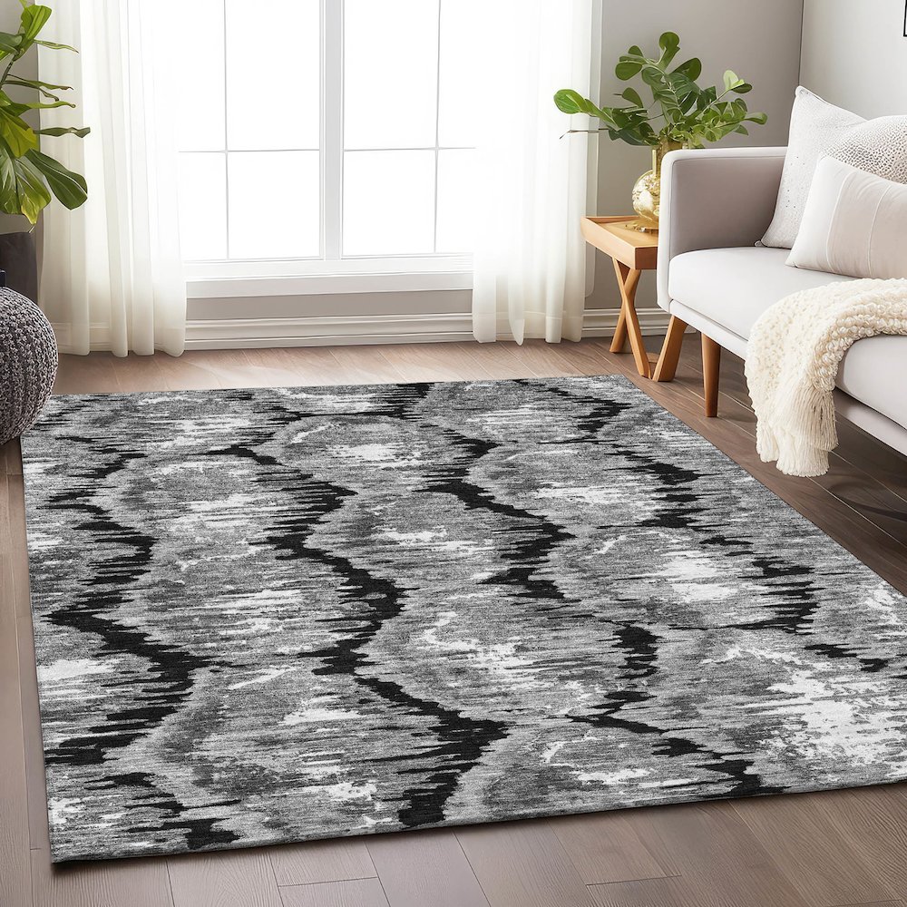 Premium Machine Washable Mayfield AMF767 Black 3' x 5' Rug. Picture 5