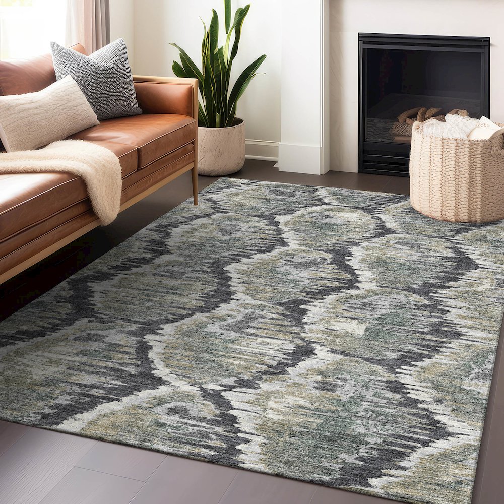 Premium Machine Washable Mayfield AMF767 Charcoal 3' x 5' Rug. Picture 6