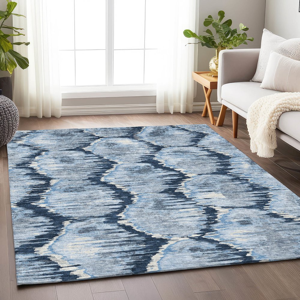 Premium Machine Washable Mayfield AMF767 Navy 3' x 5' Rug. Picture 5