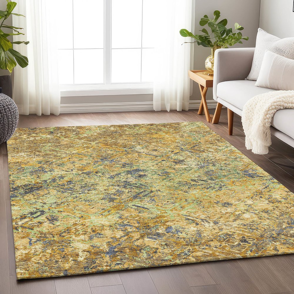 Premium Machine Washable Mayfield AMF768 Gold 3' x 5' Rug. Picture 5
