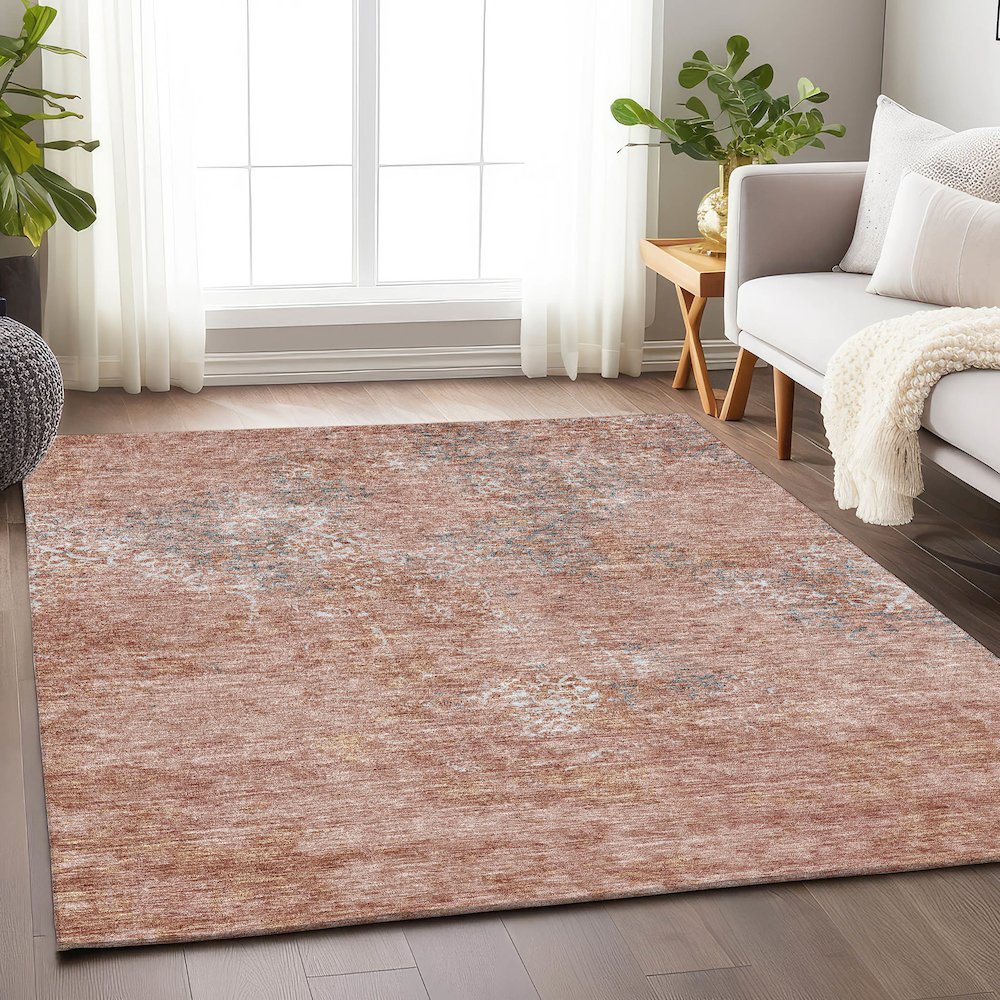 Premium Machine Washable Mayfield AMF769 Salmon 3' x 5' Rug. Picture 5