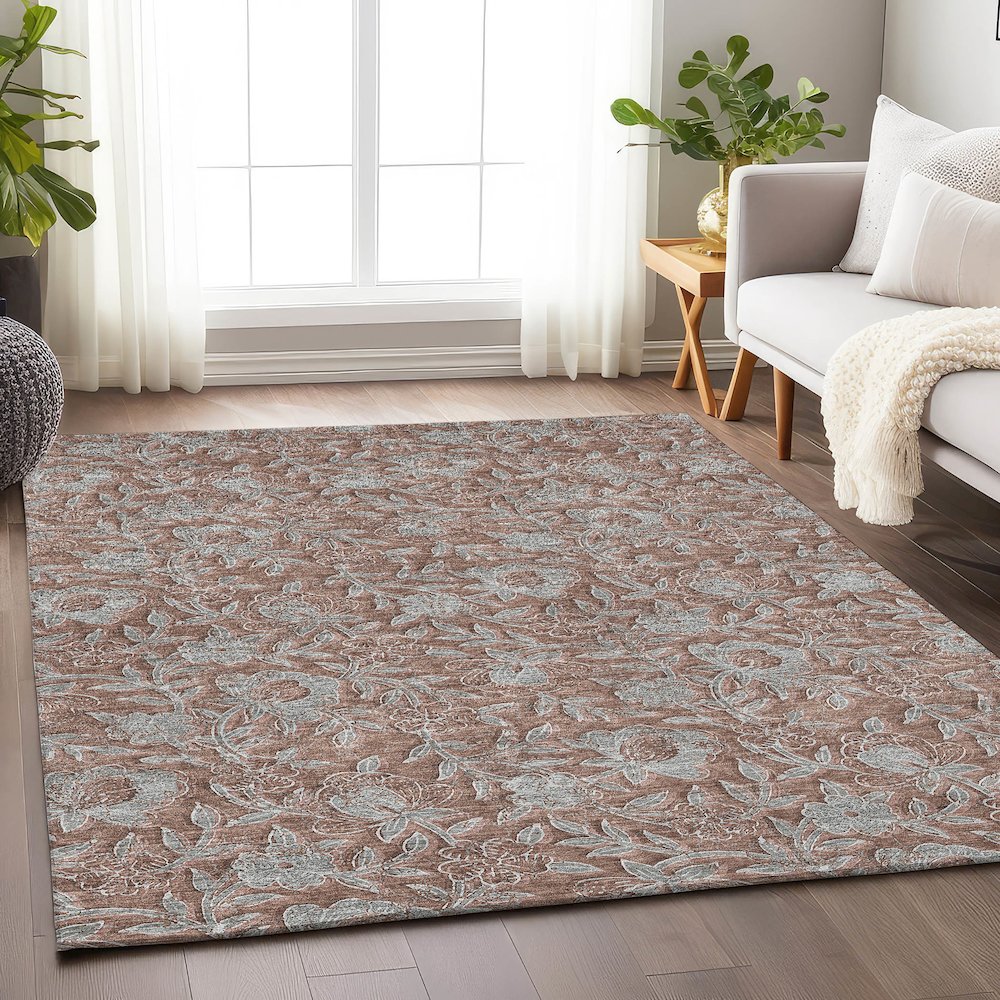 Premium Machine Washable Mayfield AMF771 Terracotta 3' x 5' Rug. Picture 6