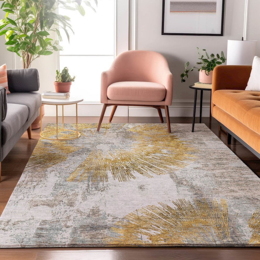 Premium Machine Washable Mayfield AMF773 Gold 3' x 5' Rug. Picture 5