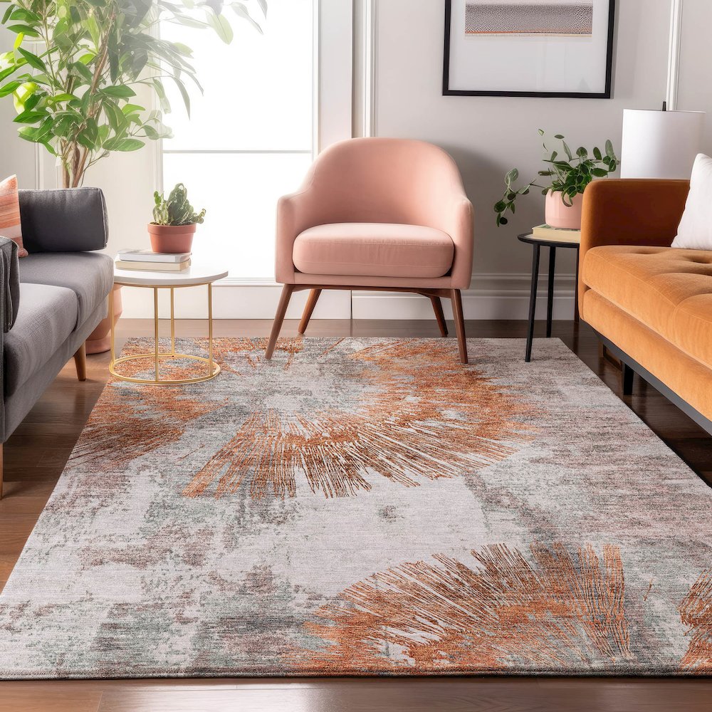 Premium Machine Washable Mayfield AMF773 Terracotta 3' x 5' Rug. Picture 5