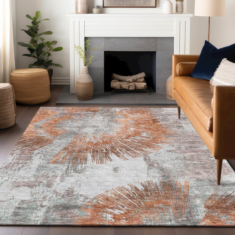 Premium Machine Washable Mayfield AMF773 Terracotta 3' x 5' Rug. Picture 6