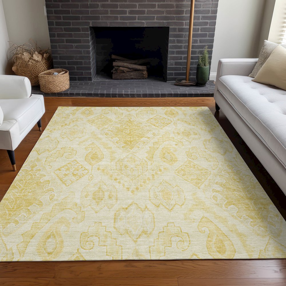 Premium Machine Washable Mayfield AMF776 Gold 3' x 5' Rug. Picture 5