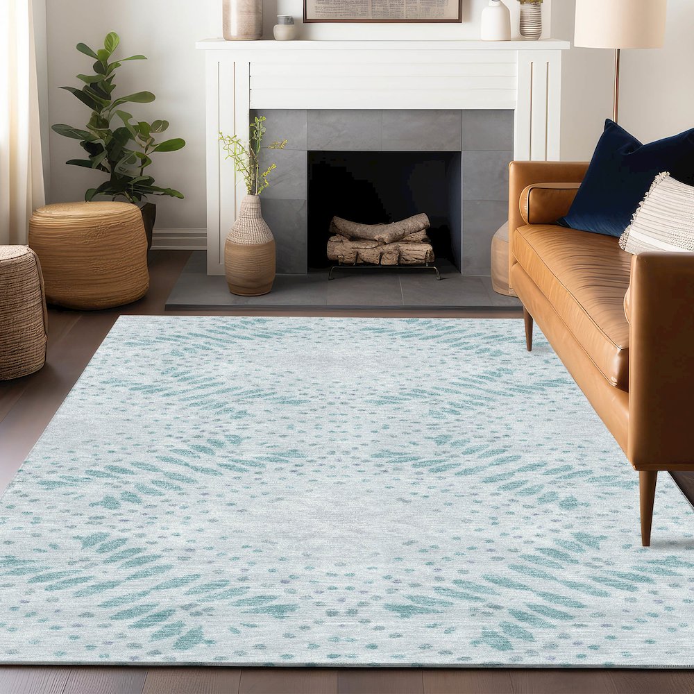 Premium Machine Washable Mayfield AMF778 Teal 3' x 5' Rug. Picture 6