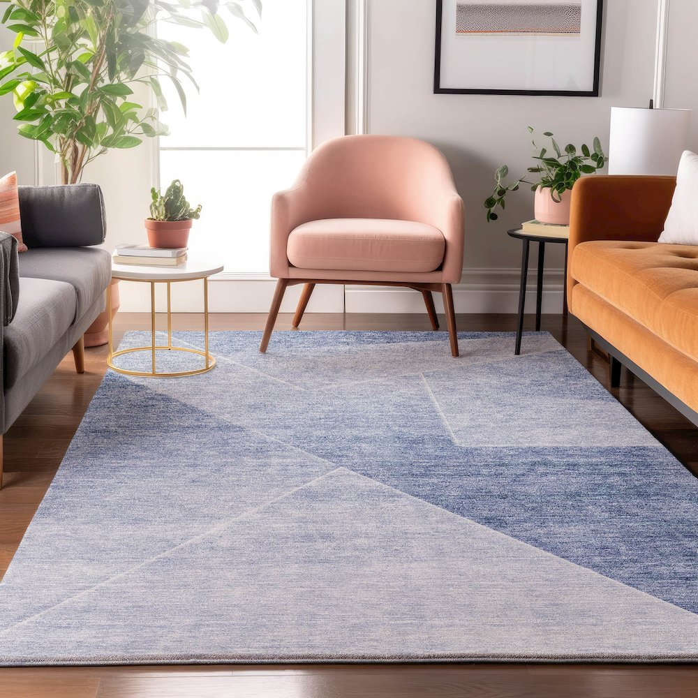 Premium Machine Washable Mayfield AMF779 Blue 3' x 5' Rug. Picture 5