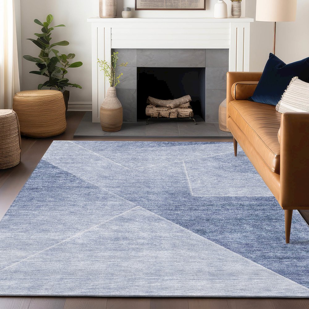 Premium Machine Washable Mayfield AMF779 Blue 3' x 5' Rug. Picture 6