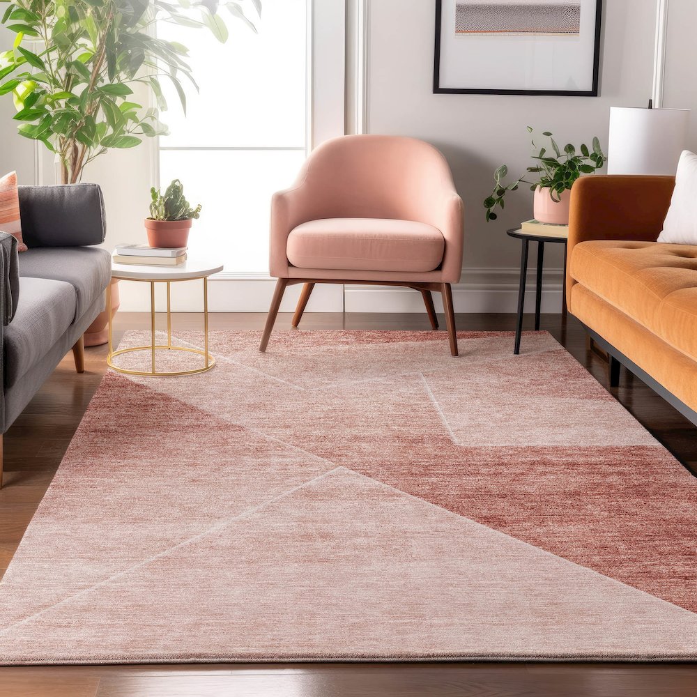 Premium Machine Washable Mayfield AMF779 Salmon 3' x 5' Rug. Picture 5