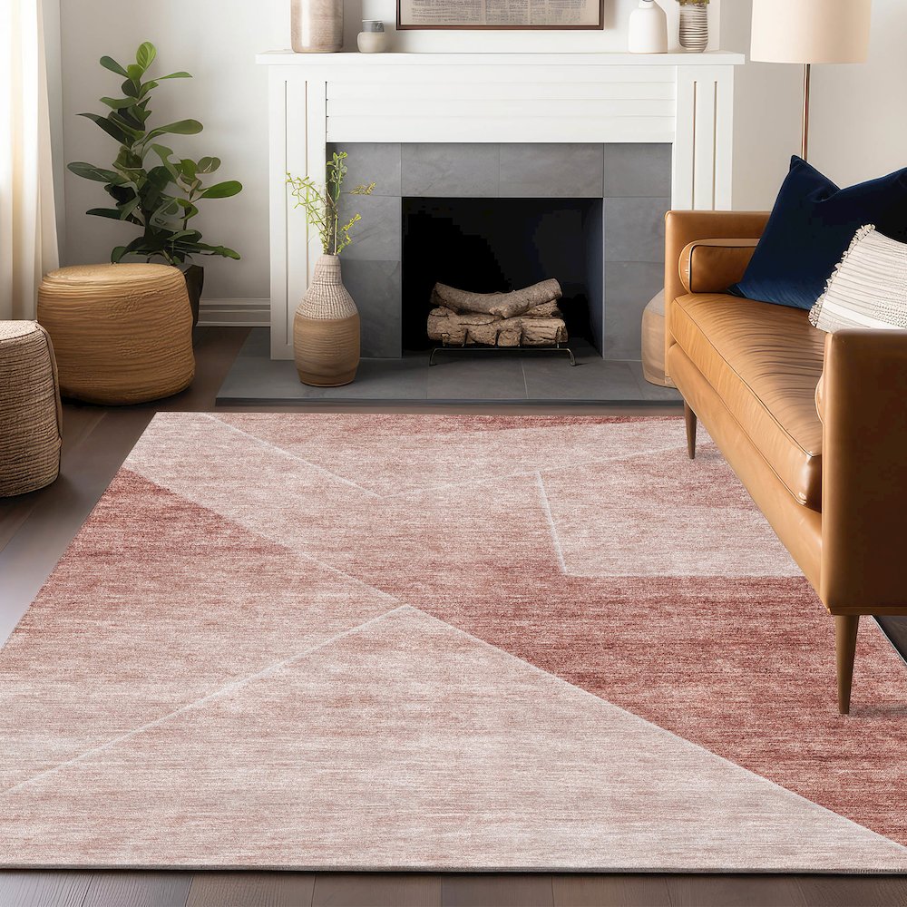 Premium Machine Washable Mayfield AMF779 Salmon 3' x 5' Rug. Picture 6