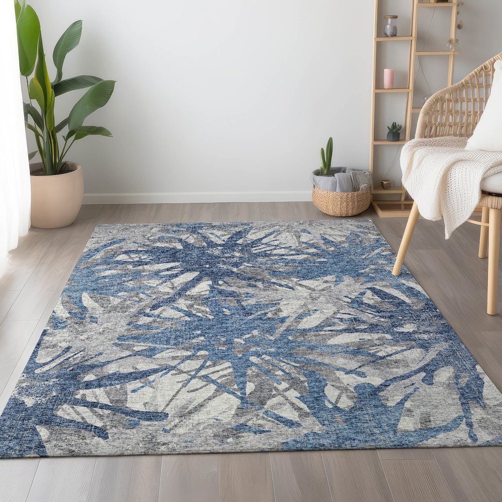 Premium Machine Washable Mayfield  Blue 3' x 5' Rug. Picture 5
